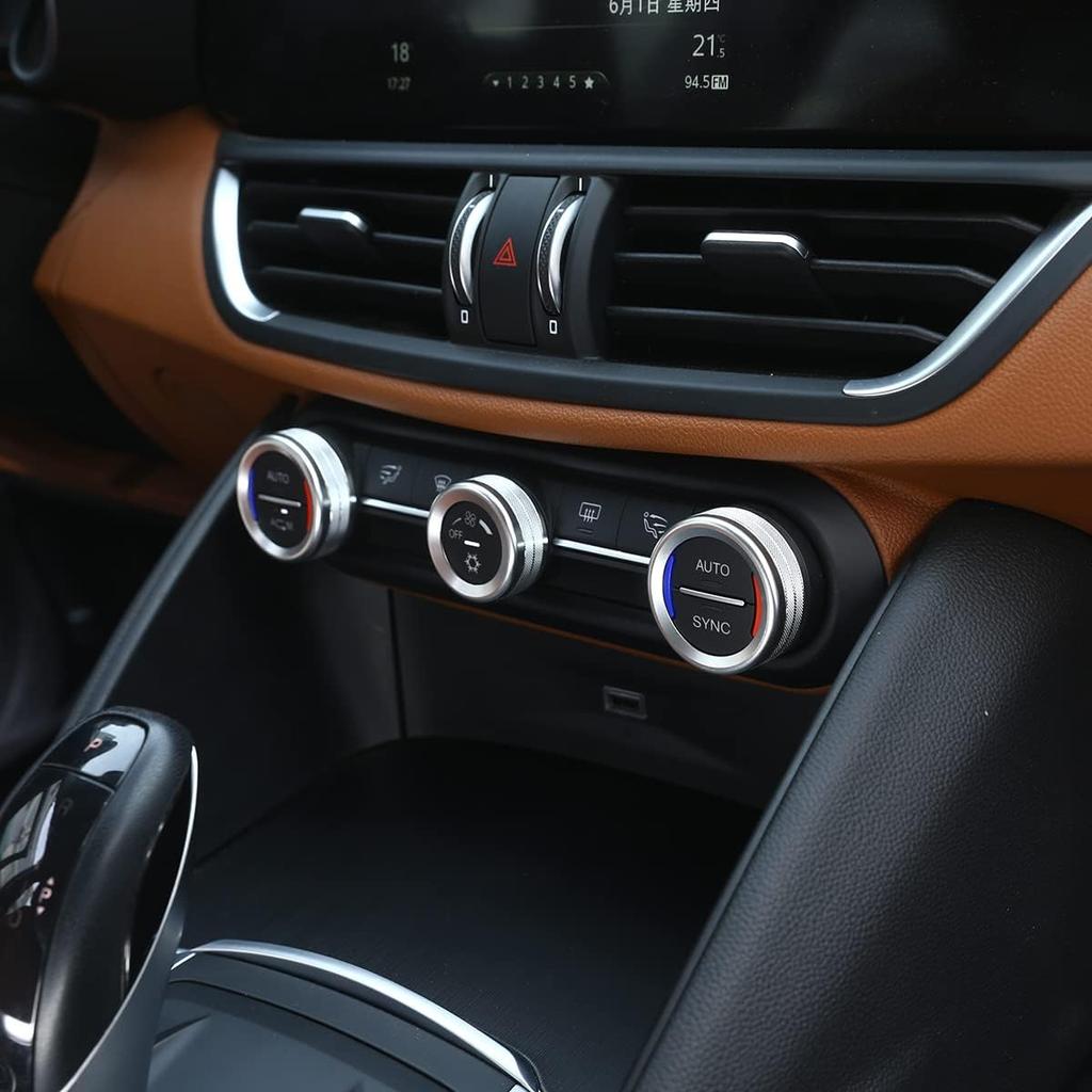 Car AC Knob Air Conditioner Audio Cover Trim fit for Alfa Romeo Giulia Stelvio 2017 2018 2019 Rotary Decoration Ring Sticker Decal Car Accessories