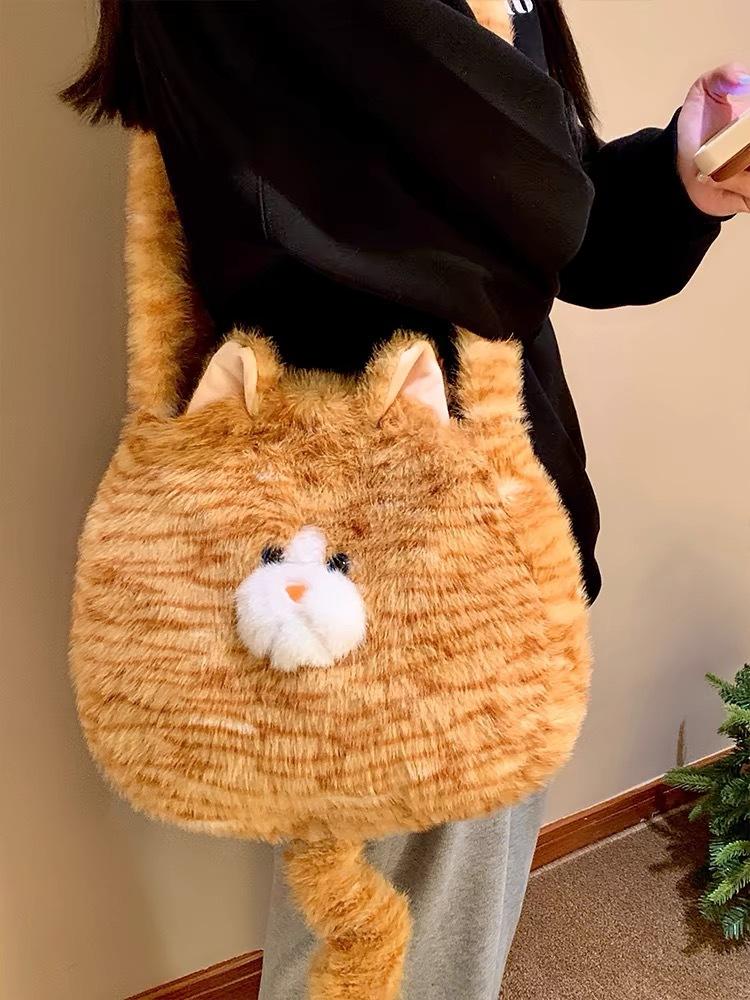 Cute Plush Cat Messenger Bag Female Style Girl Soft Cute Fluffy Large Capacity Shoulder Bag