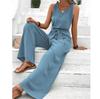 Fashion Solid Jumpsuit For Women Casual Sleeveless V Neck Lace-Up Wide Leg Pants Jumpsuits Lady Summer Holiday Womens Clothing