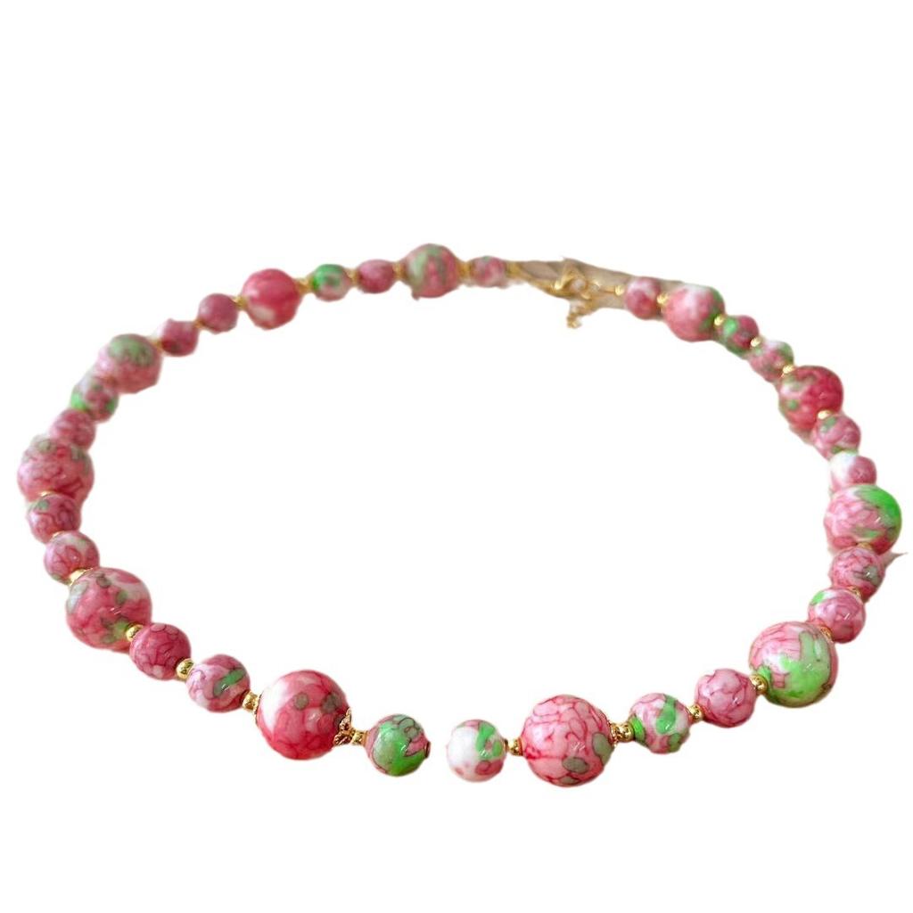 Retro National Style Ceramic Super High Quality Peach Blossom Stone Necklace Atmosphere Clavicle Chain