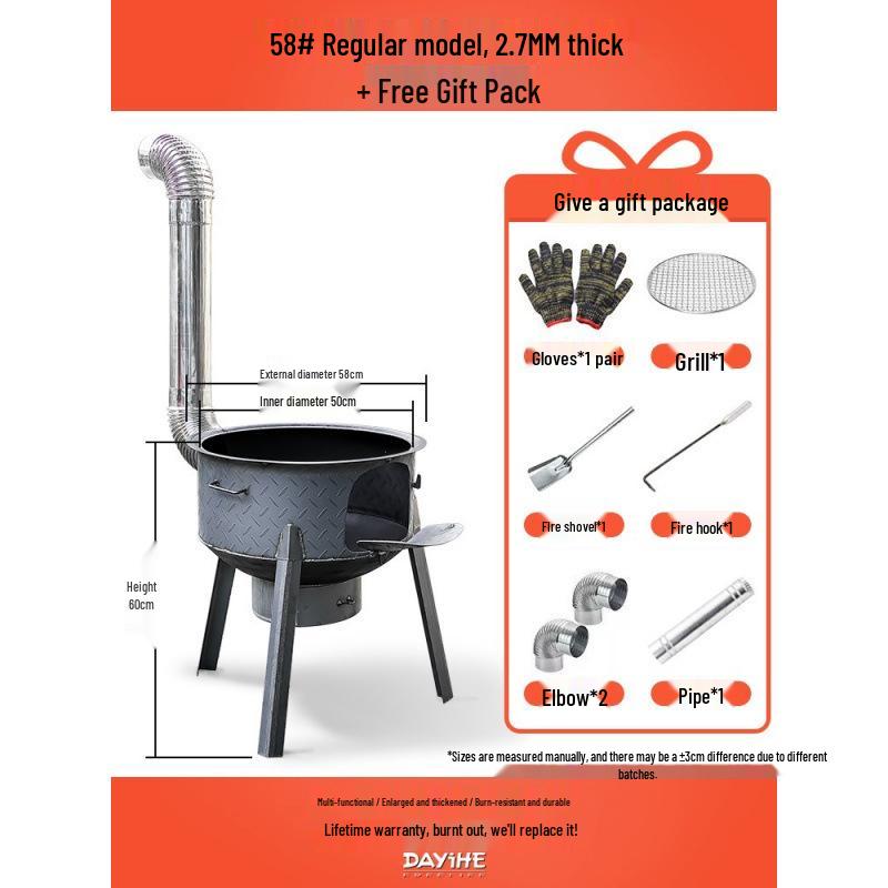 Portable Wood-Burning Stove for Home and Outdoor Use - Large Wok Stand, Clay Pot Compatible, Ideal for Rural Areas and Camping
