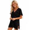 Women's V Neck Short Sleeve Tunic Dress Loose Fit Solid Color Beach Cover Up