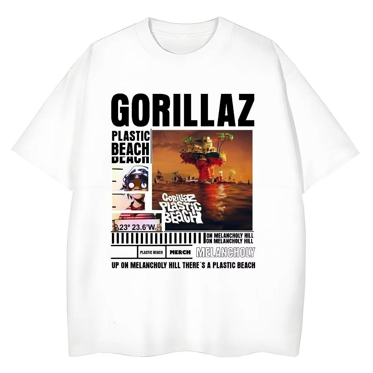 Gorillaz Plastic Beach graphic unisex shirt 2026 Summer New Unisexs Women pop music fashion Y2k Short sleeve Tshirt fan gift S