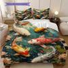 Koi Fish Pattern Bedding Quilt Set Quilt Cover Pillowcase Home Decoration Birthday Gift (1 * duvet cover + 2 * pillowcase, without core)