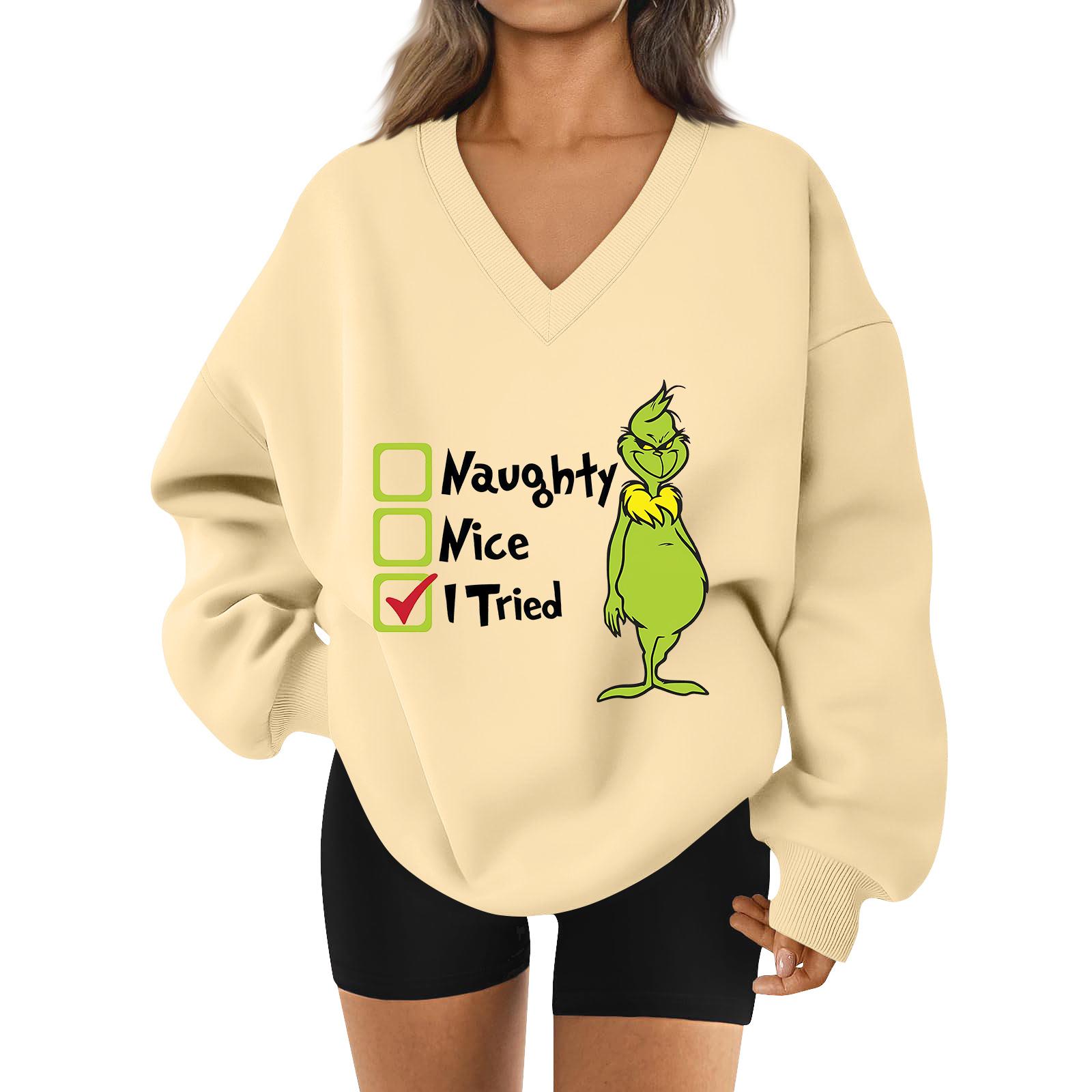 

Women s Loose And Comfortable Letter V-neck Sportswear Long-sleeved Sweatshirt Daily Matching Clothes XXL бежевый