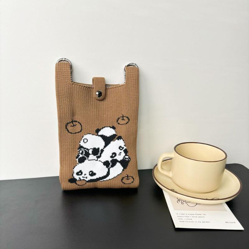 Panda Mobile Phone Bag Cute Knitted Bag High Sense Personality Versatile Dopamine Shoulder Messenger Bag Dopamine Wind