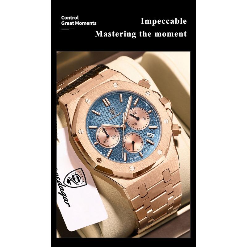 POEDAGAR Luxury Men's Watches Stainless Steel Date Chronograph Male Watch Waterproof Luminous Military Quartz Wristwatch