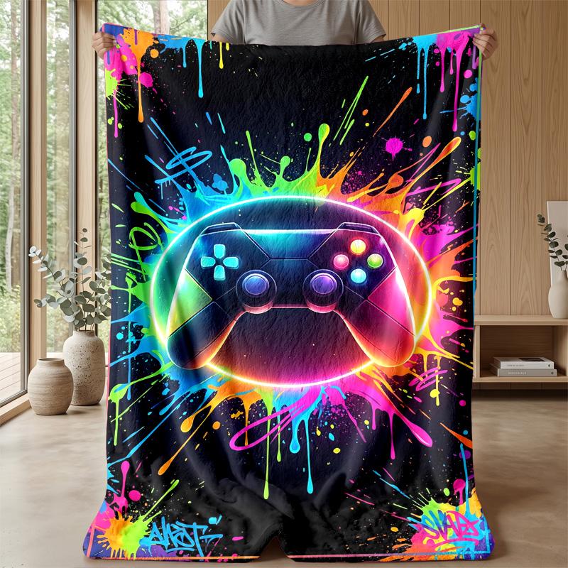 Neon Game Controller Art Theme Blanket Lightweight Warm Flannel Blanket Decorative Throw Blanket for Home Decoration