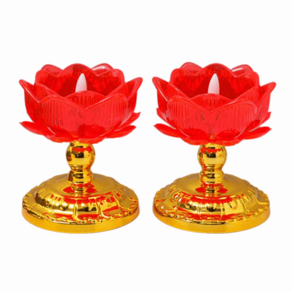 2Pcs Battery Operated Electronic Lotus Lamp Ornament Swing Flameless Candles Outdoor Night Lamp