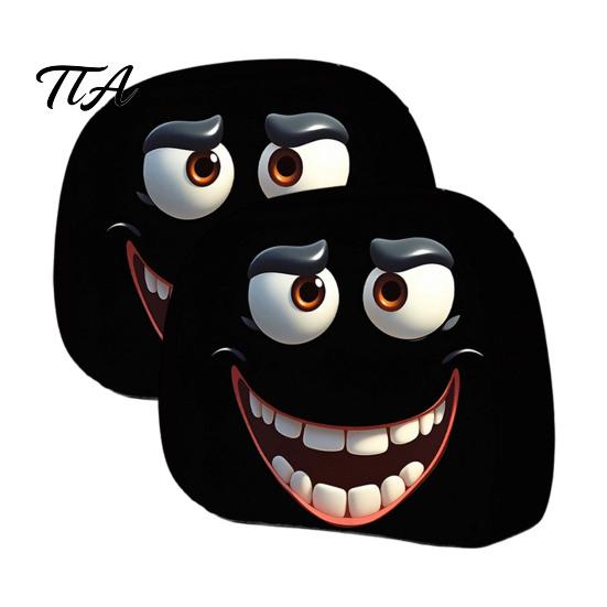 Cartoon Seat Decor 2Pcs Spooky Car Headrest Covers, Evil Face Auto Breathable Interior Protectors, Elastic Protectors for Cars Trucks SUVs Polyester