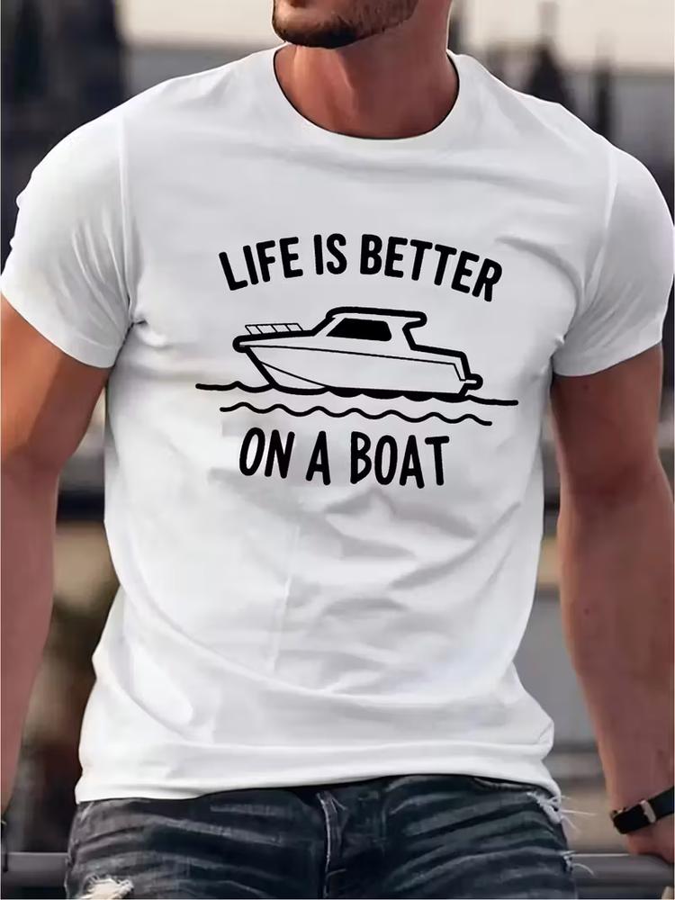 Funny Boat Captain TShirt Men Sailing Graphic Tee Life Is Better On A Boat Top 2XL
