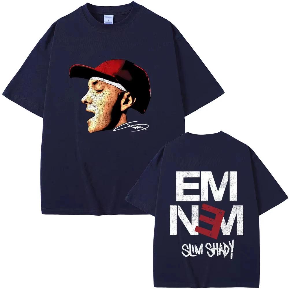 Rapper Eminem Face Graphic T-shirt Slim Shady Album Printed Tshirt Men Women Hip Hop Fashion Pop Music T Shirts Male Casual Tees 4XL