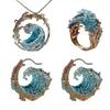 4PCS Set Wave Rings Earrings Pendants Sets Ocean Style Women  Light Luxury Versatile Necklaces Suit Charming Jewelry