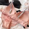 Ice Silk Comfort Underwear Set Women Sexy Deep V Push Up Bra Set Shoulder Strap Letters Adjustable Brassiere and Lace Panties