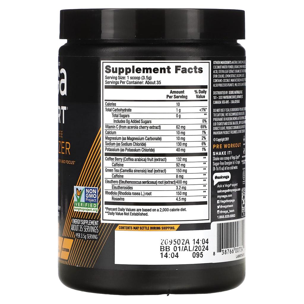 Vega Sugar-Free Energizer, Strawberry Lemonade, 4.3 Oz (122 G)