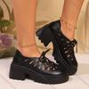 Fashion Comemore Women Pumps Summer New Breathable Soft Leather Hollow Out Single Shoes Female Casual High Heel Lace Up Shoes for Women