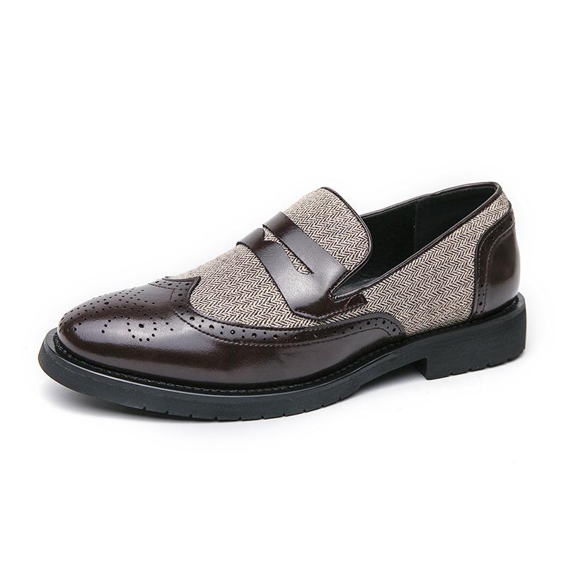 

Men s Loafers Leather Fabric Slip-On Dress Shoes British Style Business Leisure Work Leather Shoes 44 коричневий