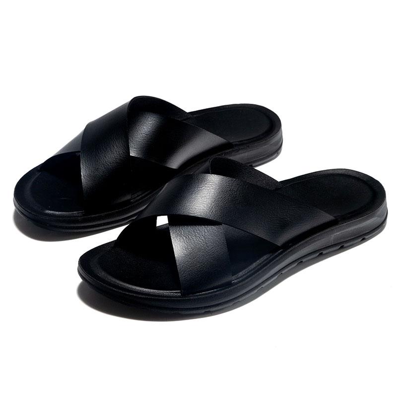 Fashion Summer Casual Men Soft Leather Sandals Breathable Hotel Beach Slippers Classics Leather Slides Outdoor Comfort Fashion Men Shoes