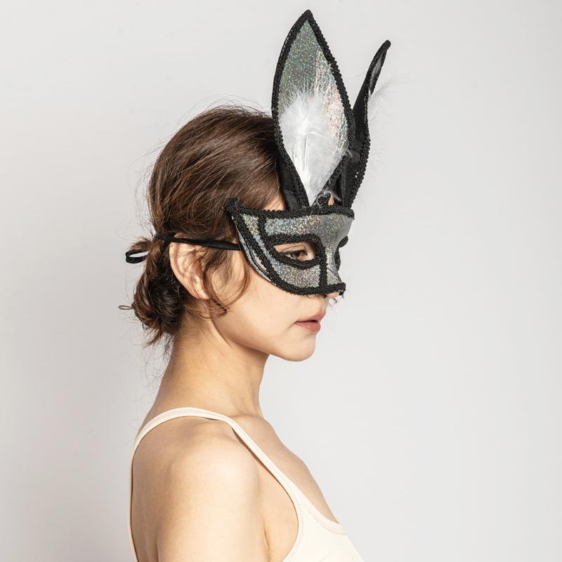 Party Bunny Mask, Feather Mask, Masquerade Half-face Mask