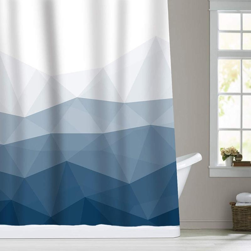Quick Install Bathroom Curtain with 12pcs Hook Geometric Print Fabric Waterproof Shower Curtain 70.87x70.87Inches