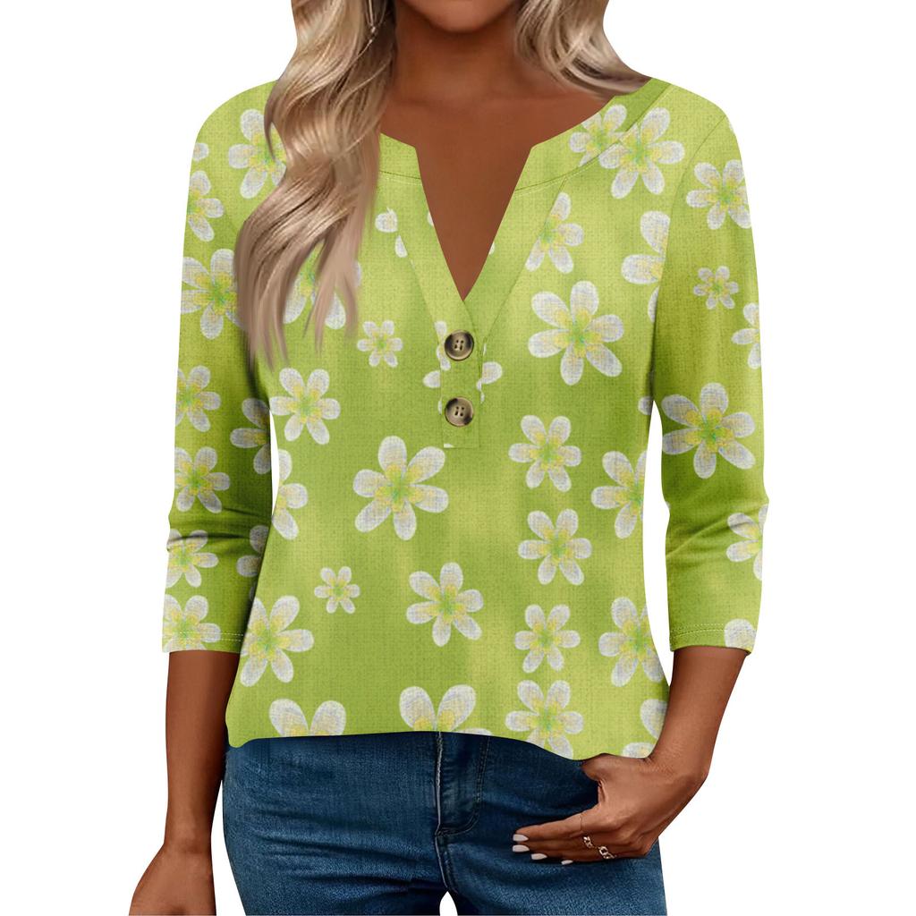 3/4 Sleeve Womens Tops For Women Henely Tops Button V Neck  Loose Fit Dressy Womens Summer Tops