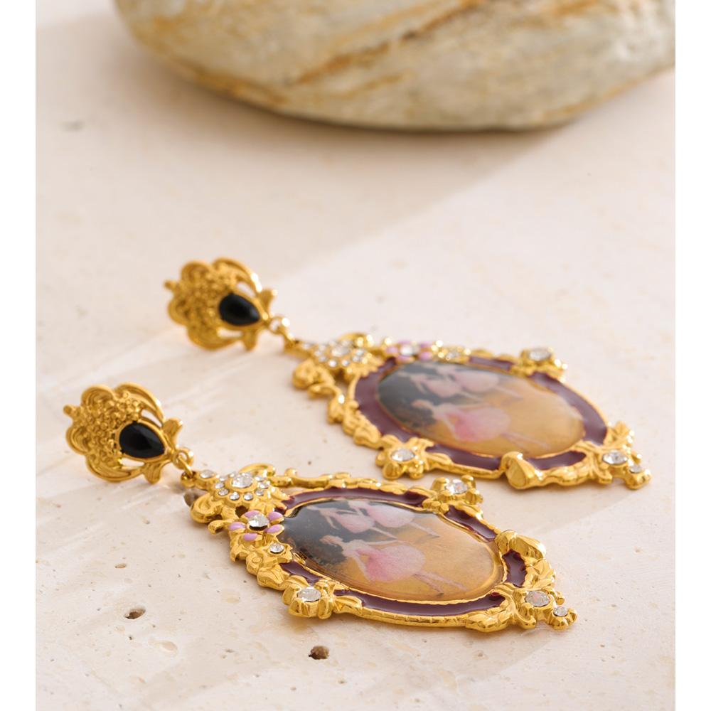 Eetit French Stainless Steel Oval Ballet Girl Drop Earrings 2025 New Arrivals Retro Design Attractive Jewelry for Ladies Gift