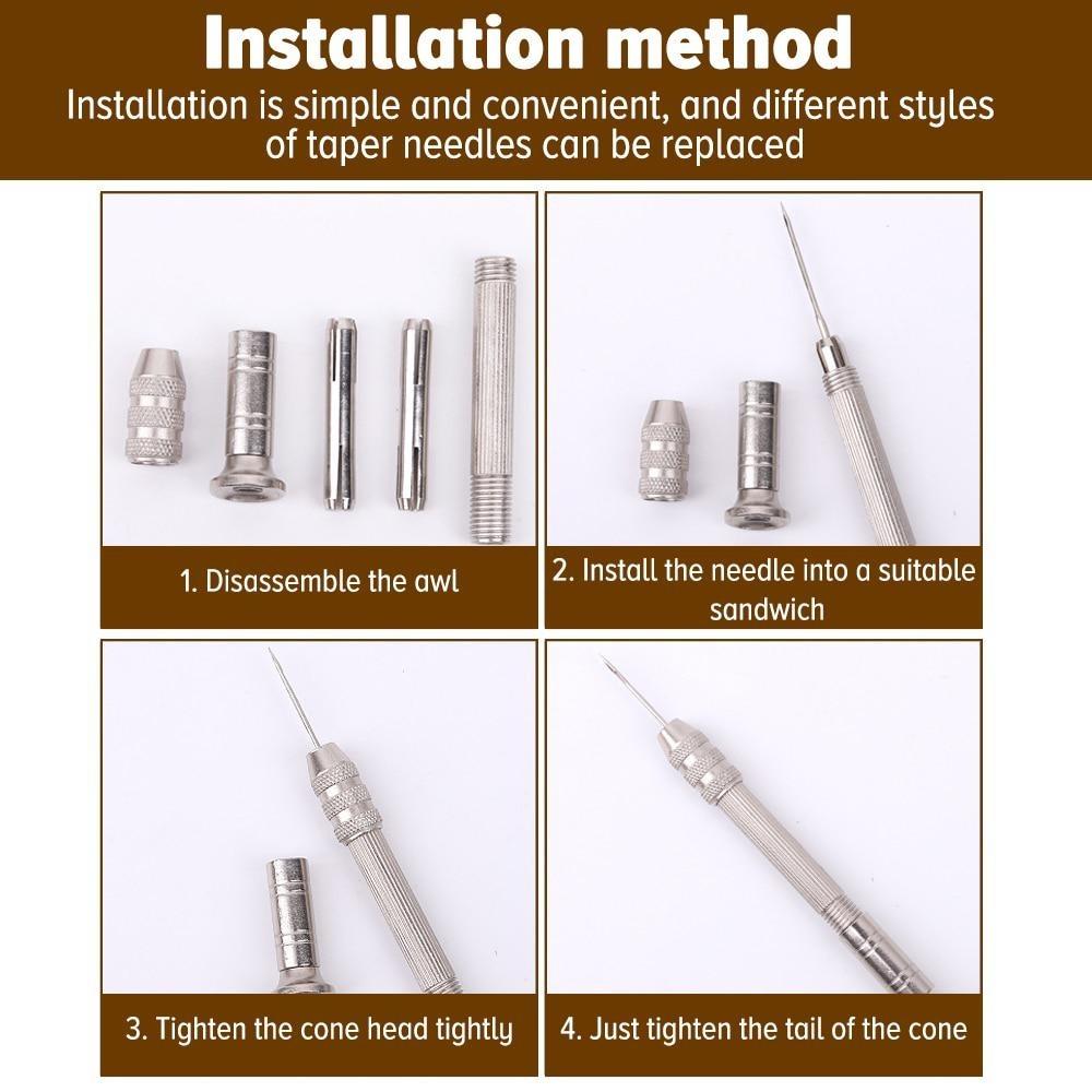 Ergonomisches Leder-Nähset mit 5 austauschbaren Metallnadeln und Ahle-Griff für DIY-Lederhandwerk und Schuhreparatur