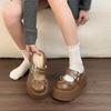 Double-button Thick-soled Round-toe Slip-on Shoes for Women, Anti-slip and Height-enhancing Shoes