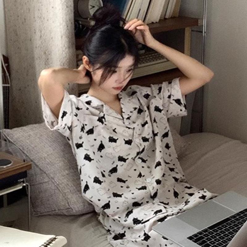 Sweet and Cute Pajamas Women's Summer Short-sleeved Trousers Girls Loungewear Suit