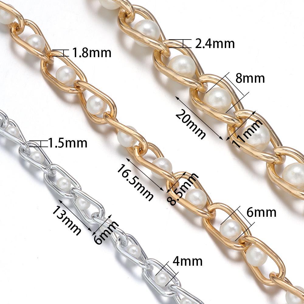 5 Yards/Roll Aluminum Pearl Chains Gold Silver Color Wide Link Chain for Jewelry Making Clothing Bag Chain Accessories Supplies