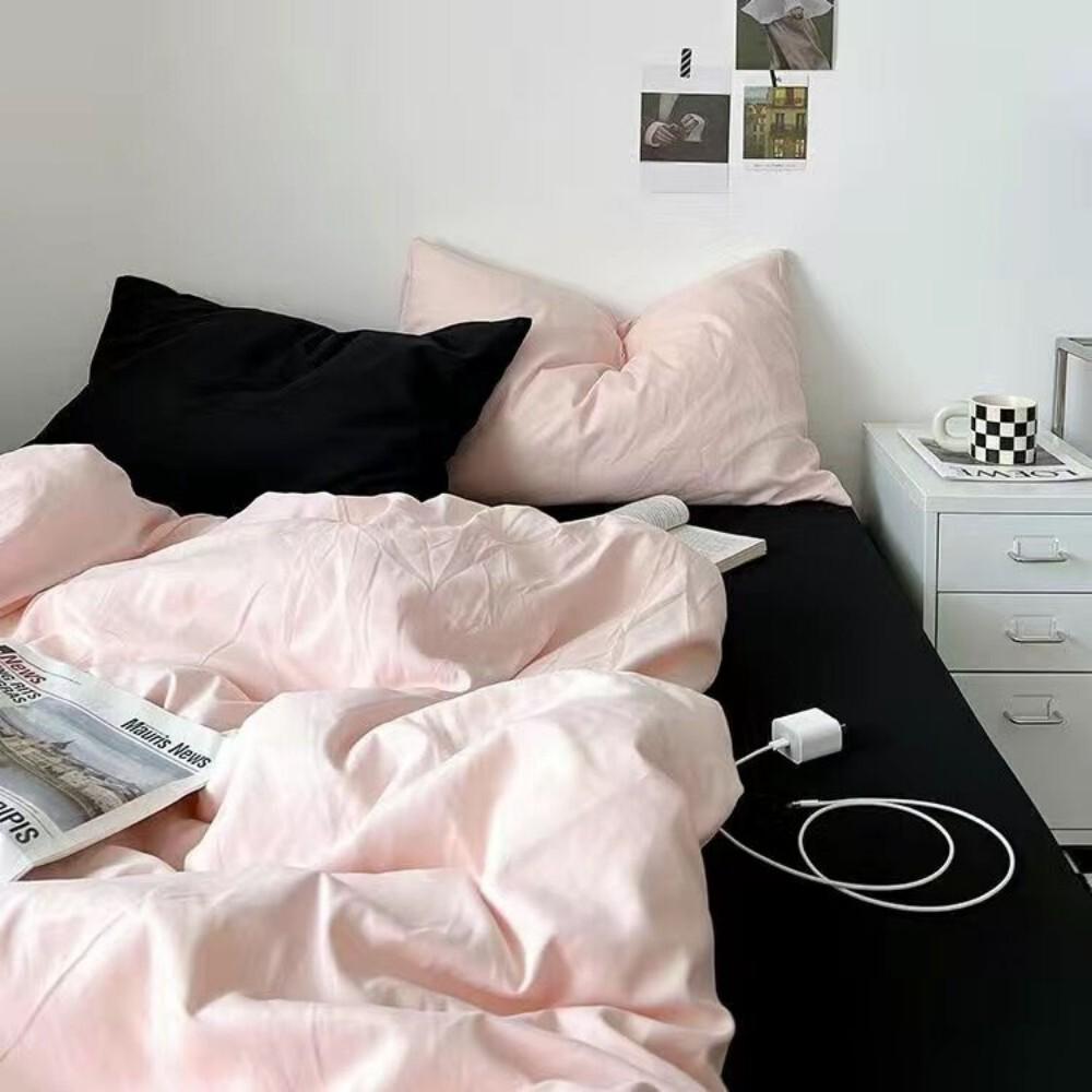 

Solid Pink Fashion Style Bedding Set Twin Full Queen Size Duvet Cover Set Adults Kids Simple Korean Bed Flat Sheet Pillowcases Twin150x200 3pcs