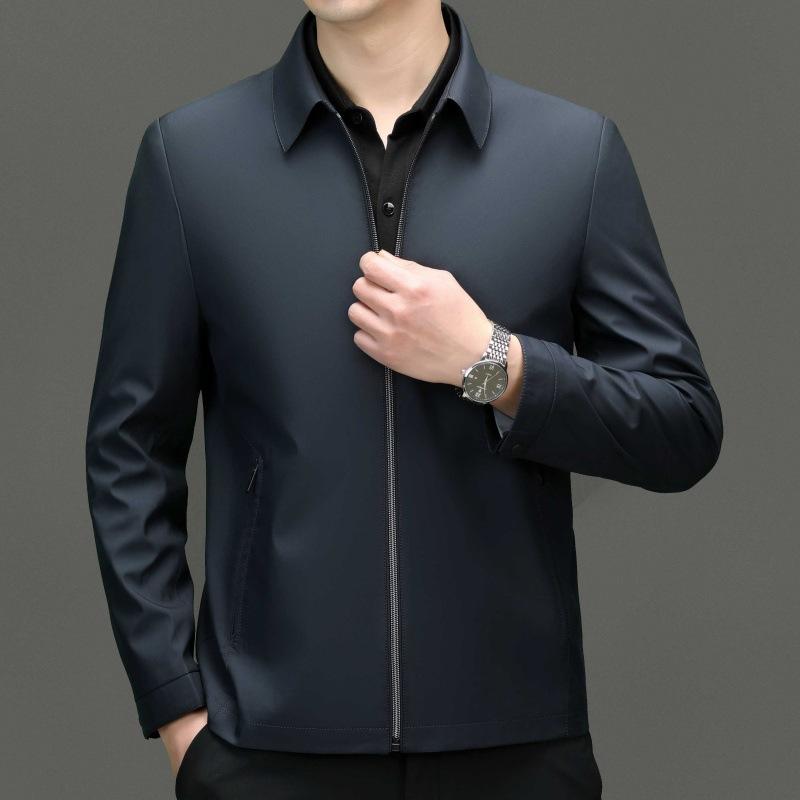 Spring and Autumn Men's Lapel Casual Thin Jacket Middle-aged Dad's Short Business Administrative Cadre Non-ironing Jacket