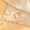 Ethnic Style Imitation Pearl Beads Rings Set For Women Retro Blue Stone Cross Elastic Rope Ring Personality Jewelry Gift