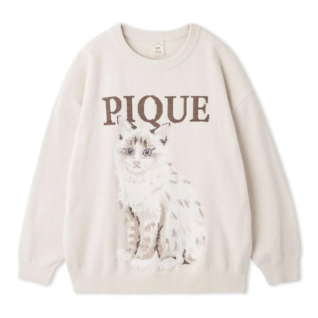 Gelato Pique CAT Jacquard Pullover Free Women's (BE-Beige, Size)