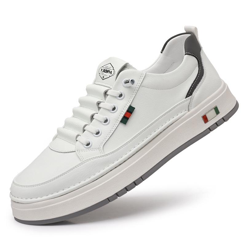 2025 Men's Casual Low-Top Leather Sneakers - Soft Sole, Trendy Cowhide, Versatile White Design