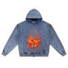DTG Print Knitted Denim Zip-Up Hoodie Copy of Goku Sheng Long Brother Print Zipper Hoodies  