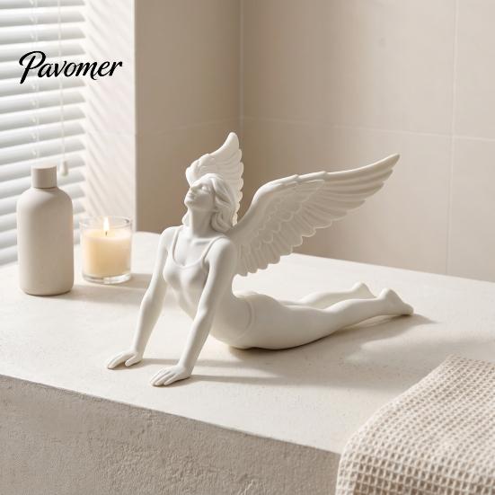 Commemorative Keepsake Gift 3D Printed Yoga Angel Figurine, Decorative Statue, Minimalist Sculpture with Detailed Versatile Interior Ornaments Wings,