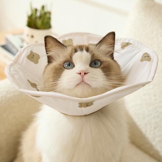 Pet Cone Collar Waterproof Cat Recovery Collar Cute Bear Print Soft Recovery Cone