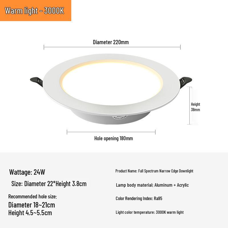 Ultra-thin Recessed LED Downlight – Eye Protection, 3.5/4/6 inch, Full Aluminum for Office, School, and Shop