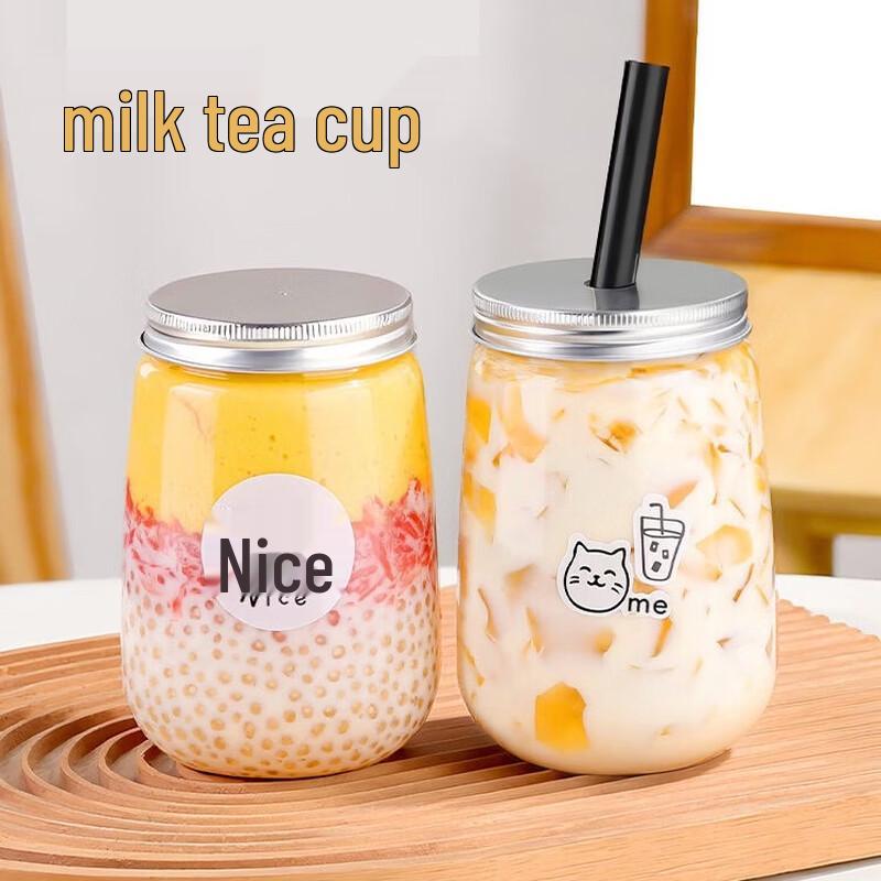 Xingduo Lucky Sticker 500ML Disposable Chubby Milk Tea Cups (100 Sets)