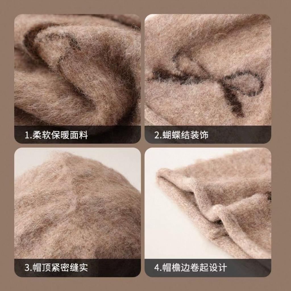 Autumn and winter cold hat women's bows piled up knitted hat autumn bag head shows small face and big head circumference