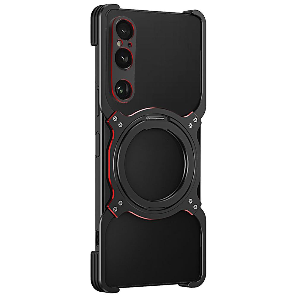

For Sony Xperia 1 VI Case Kickstand Metal Bumper Magnetic Phone Cover Black/Red