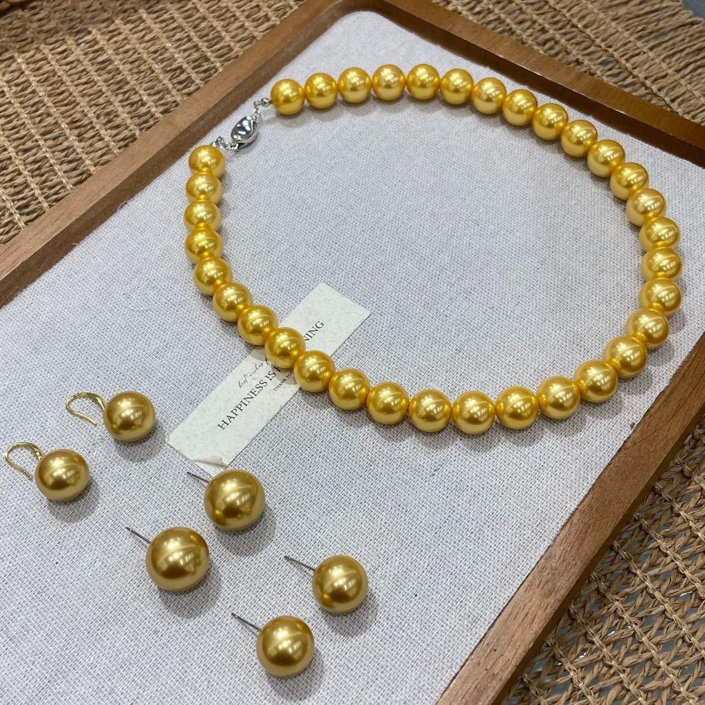 Ni Ni'S Same 12M Nanyang Gold Bead Round Necklace Women'S Light Luxury High-End Golden Collarbone Neck Chain