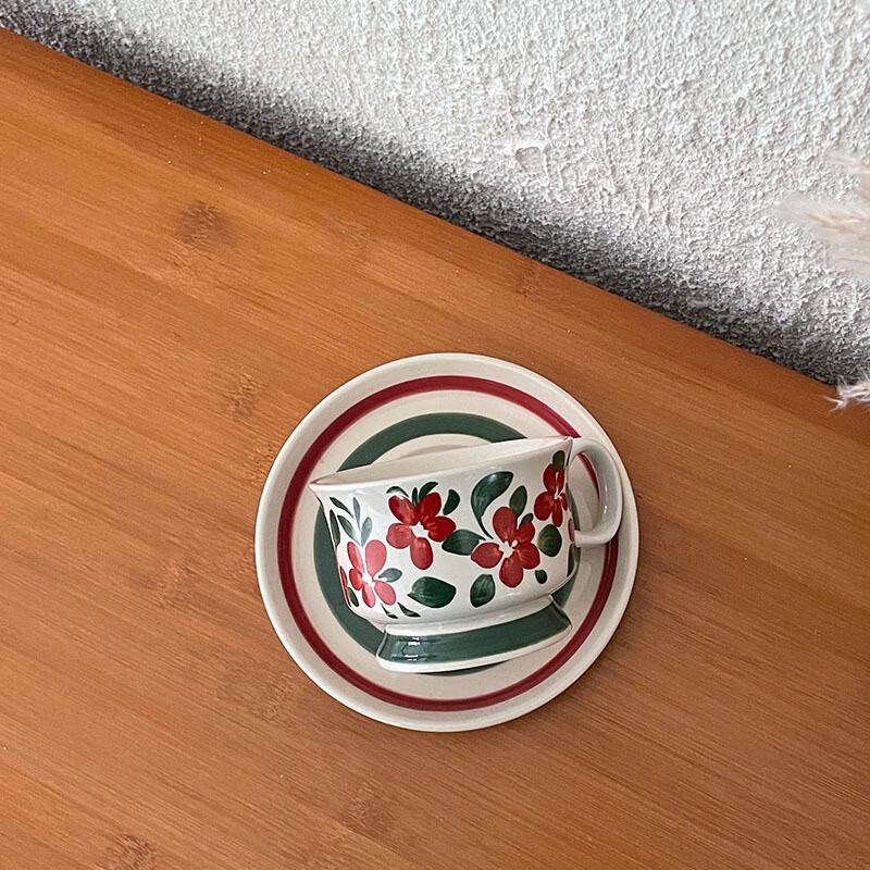 Finnish Vintage Hand-painted Ceramic Coffee Cup and Saucer Set