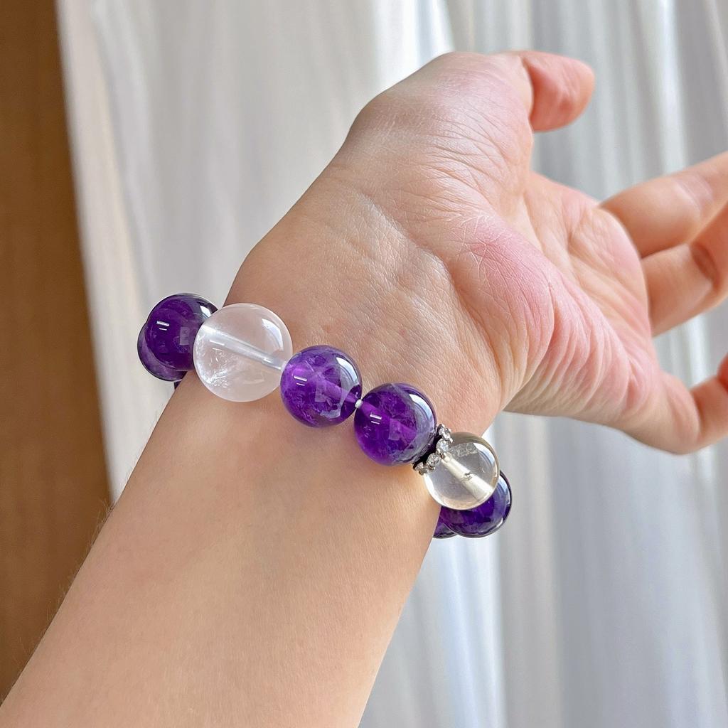 12Mm High Quality Royal Grape Purple Natural Amethyst Lemon Citrine Bracelet