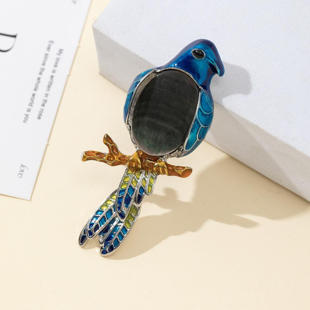 Parrot Enamel Brooch Pin With Shell Inlay For Diy And Jewelry Making