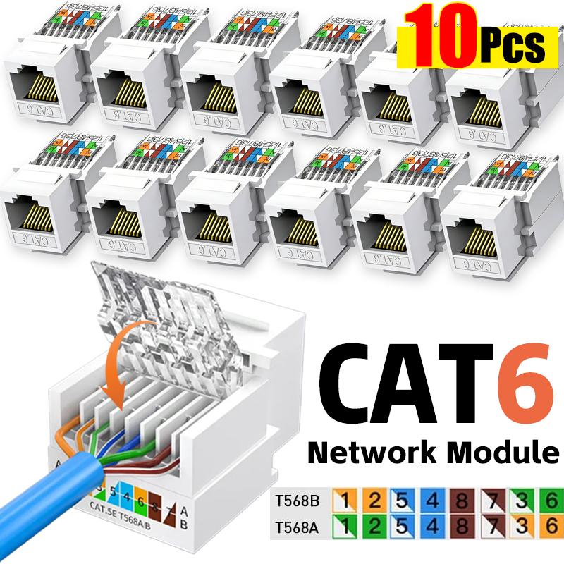 1-10Pcs RJ45 Network Module Punch Free Module Coupler CAT6 CAT5E Toolless Keystone Jack Support Wall Outlet T568A/T568B Wiring