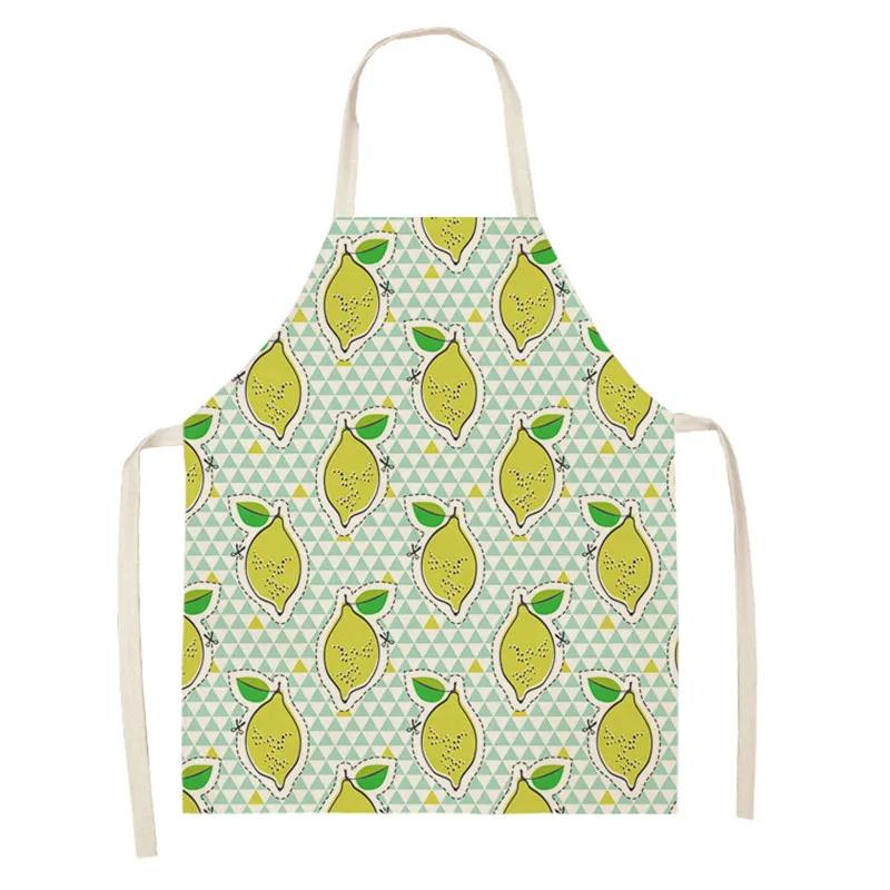 Fruit Cotton Linen Apron Cherry Orange Lemon Printed Kitchen Women Baking Waist Bib Home Cooking Sleeveless Pinafore Delantal