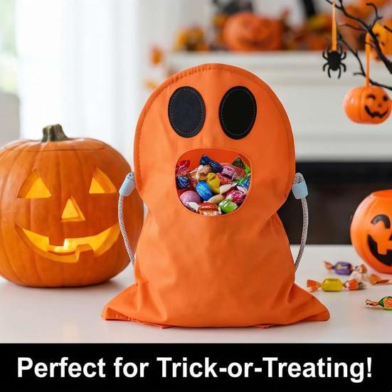 jijijing Halloween Trick or Treat Candy Bag for Kids, Cute Ghost with Handle, Oxford Cloth Snack Holder Party Favors