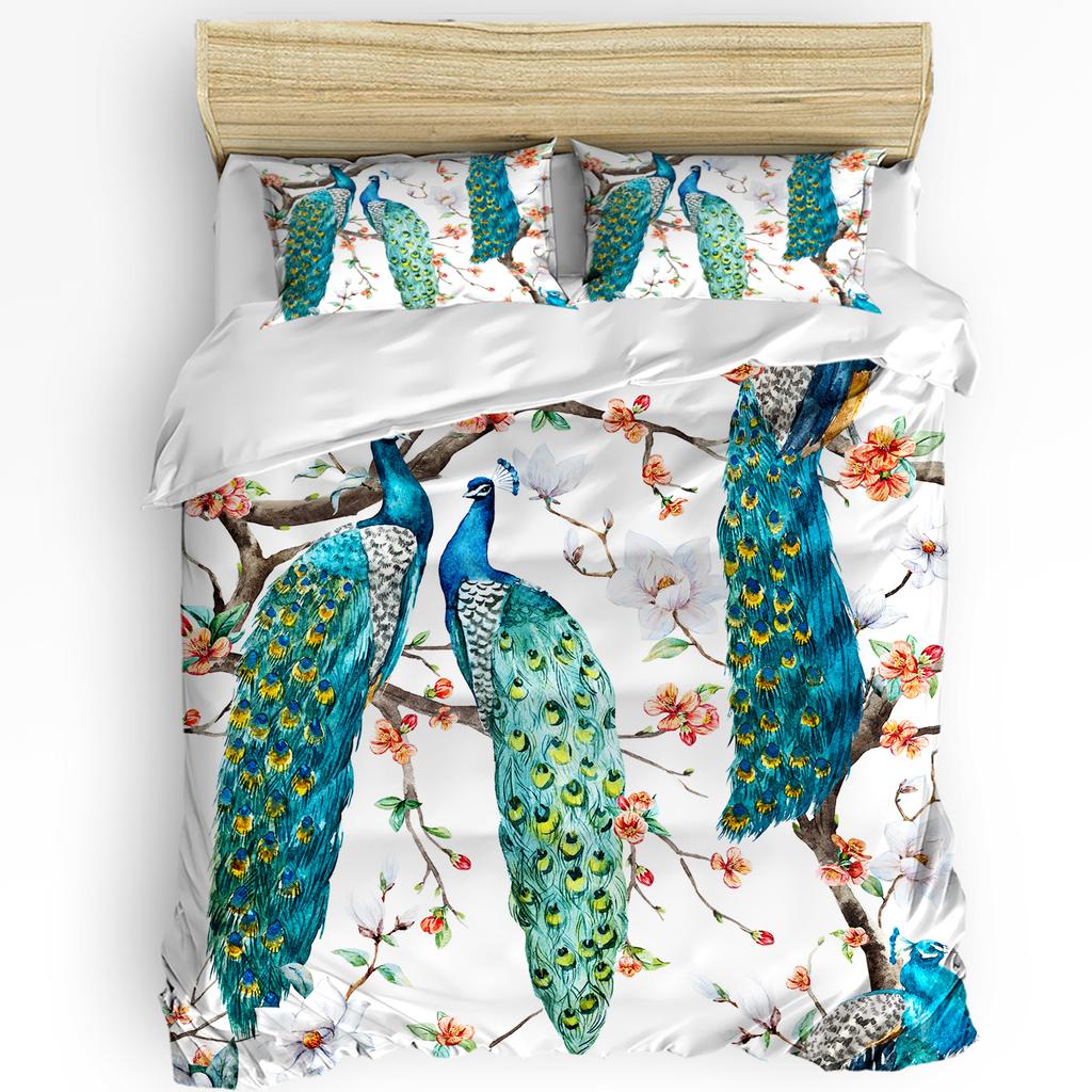 Three Peacocks Standing On A Branch Bedding Set 3pcs Duvet Cover Pillowcase Kids Adult Quilt Cover Double Bed Set Home Textile